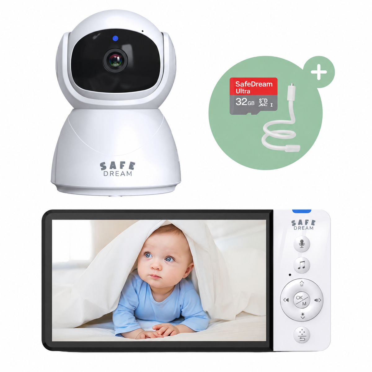 SafeDream Babyfoon met Camera – 5 inch scherm, 355° draaibaar, zonder wifi
